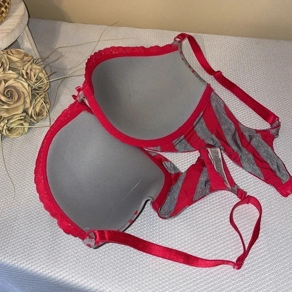 Victoria Secrets  women’s bra 34DD polka dot grey red push-up padded underwire - Picture 5 of 6